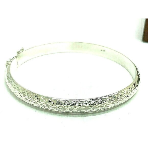 Sterling Silver Jewelry Women's Bangle Bracelet Checkered 6.7mm Wide 7'' - Picture 11 of 12